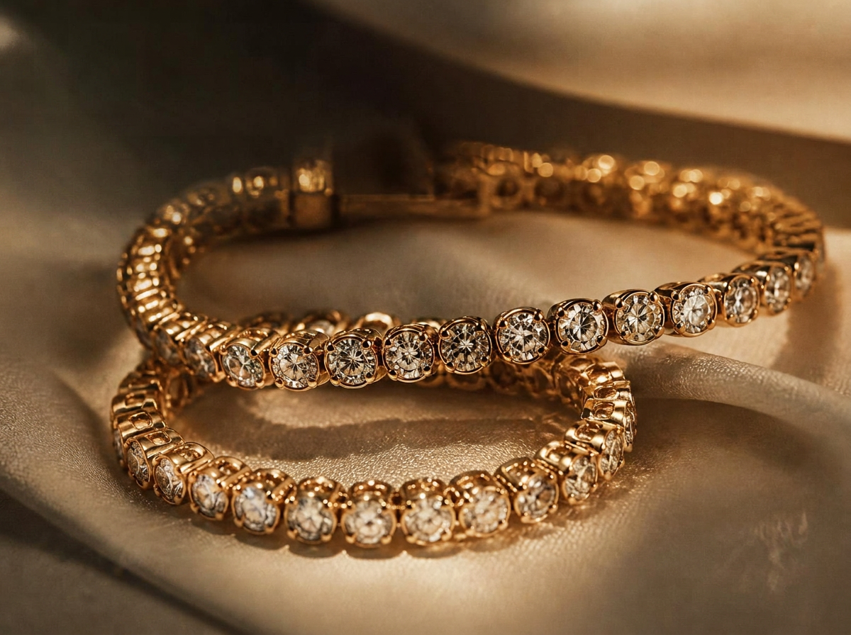 Hand-crafted 10 ct round brilliant tennis bracelet by Nitya Jewellery